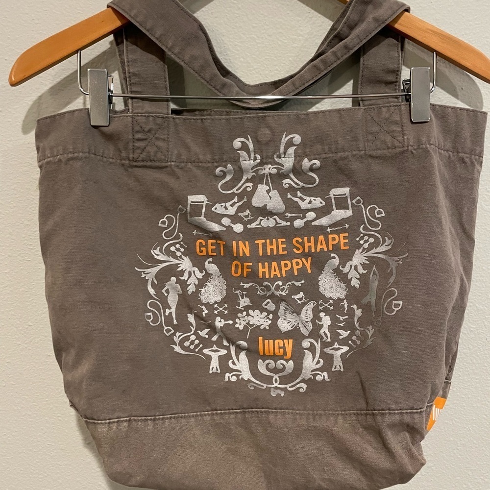 Lucy canvas bag with cup holder inside.  Olive brown with orange accents. - Picture 2 of 5